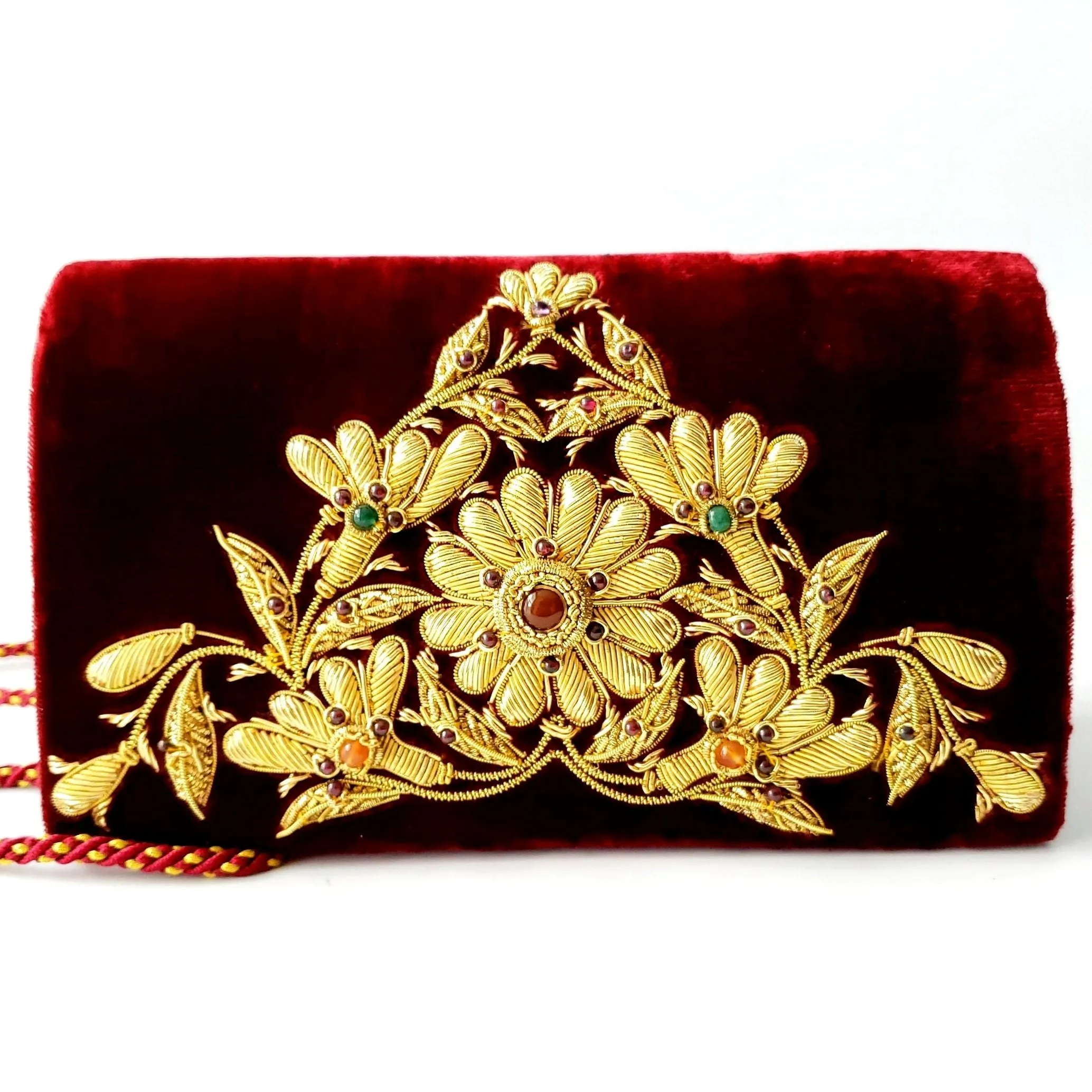 Red Claret Velvet Evening Bag with Goldwork