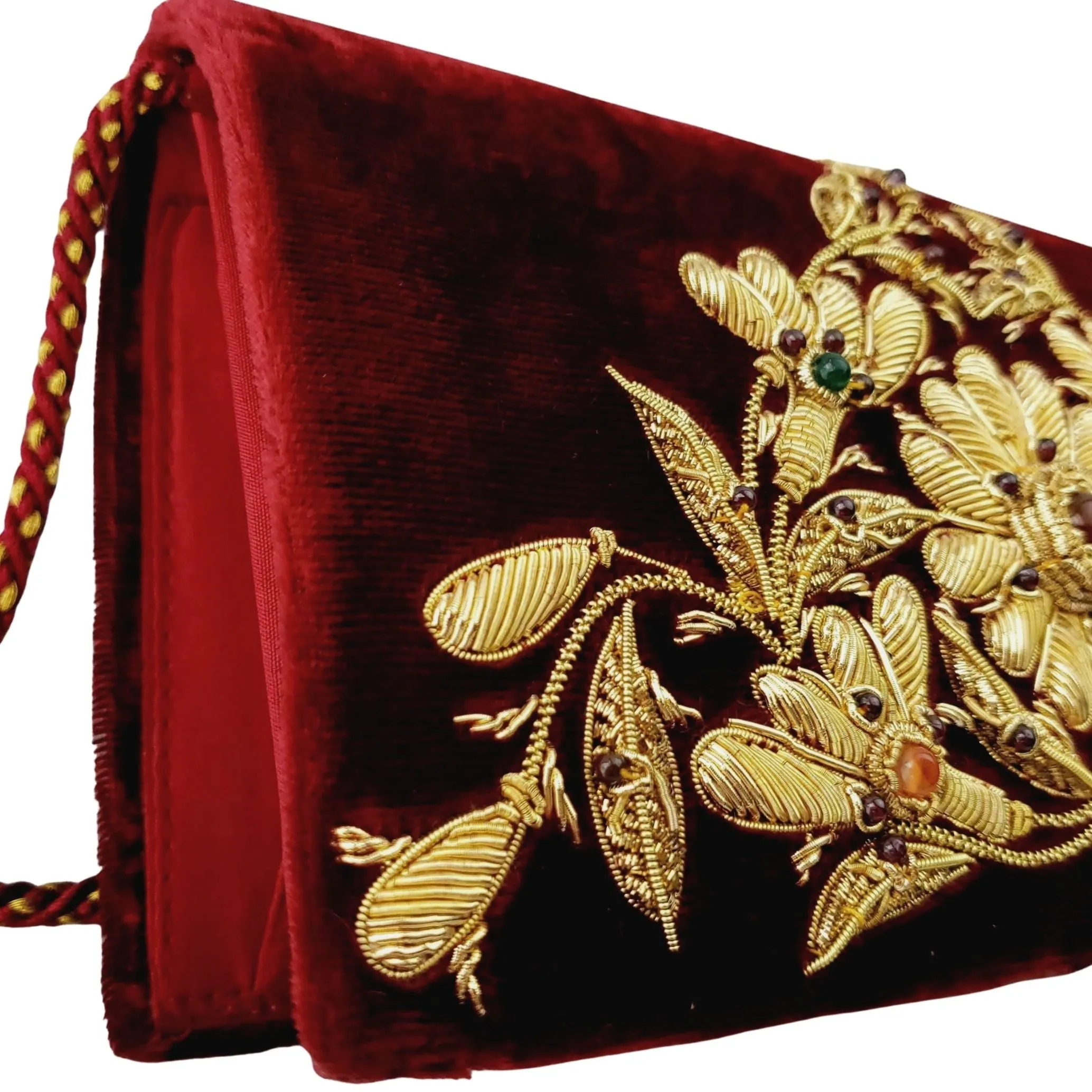 Red Claret Velvet Evening Bag with Goldwork