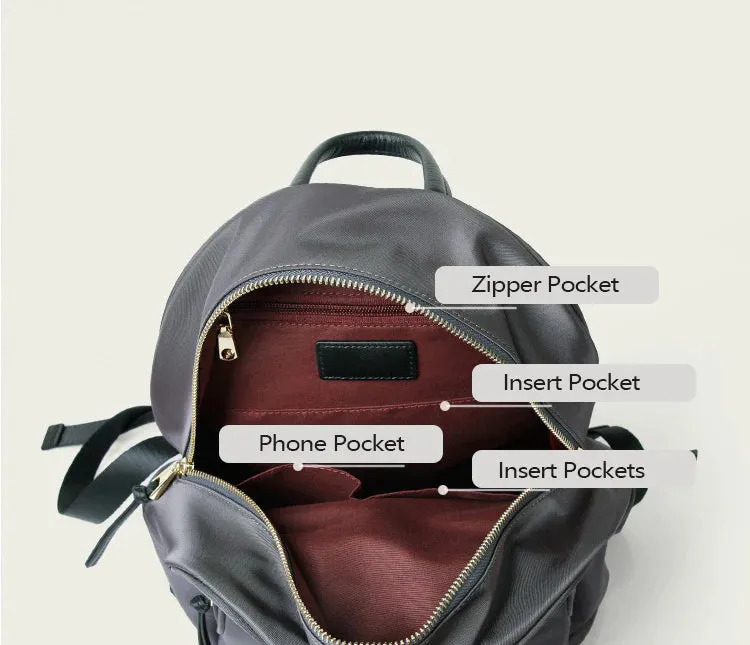 Small Black Nylon Backpack Waterproof Rucksack For Women