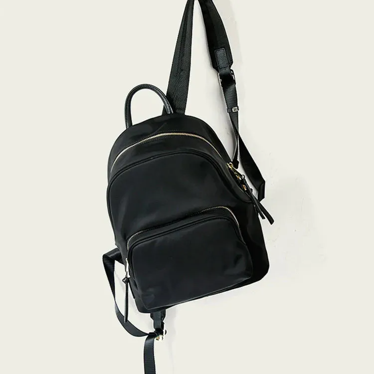 Small Black Nylon Backpack Waterproof Rucksack For Women