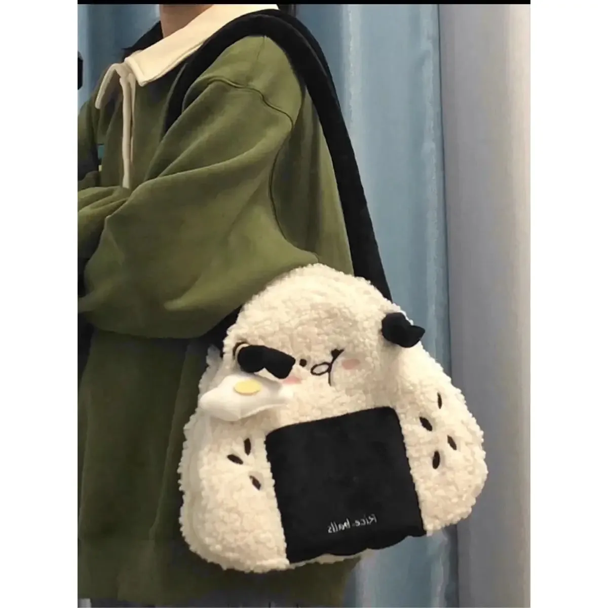Sohiwoo Autumn Winter Japanese Cute Plush Corduroy Fashion Sushi Rice Ball Messenger Bag Women Bag Tote Bag Purses Handbags