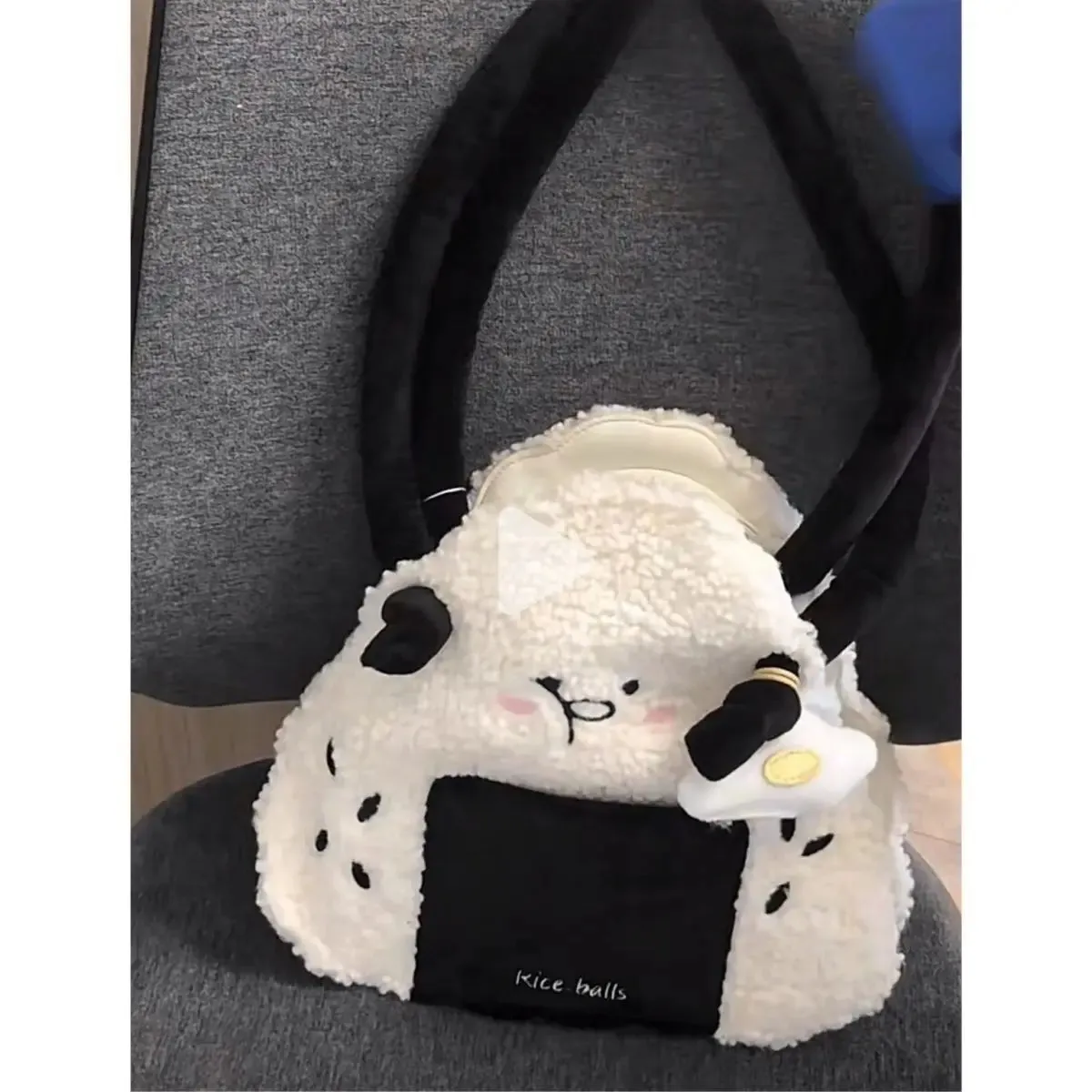 Sohiwoo Autumn Winter Japanese Cute Plush Corduroy Fashion Sushi Rice Ball Messenger Bag Women Bag Tote Bag Purses Handbags