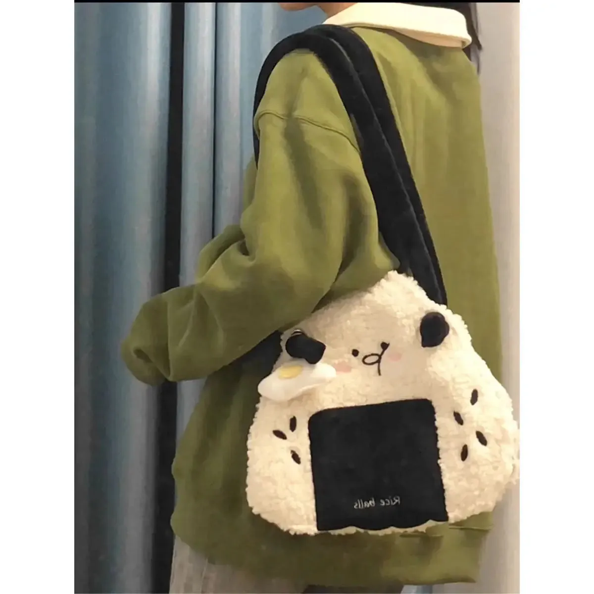 Sohiwoo Autumn Winter Japanese Cute Plush Corduroy Fashion Sushi Rice Ball Messenger Bag Women Bag Tote Bag Purses Handbags