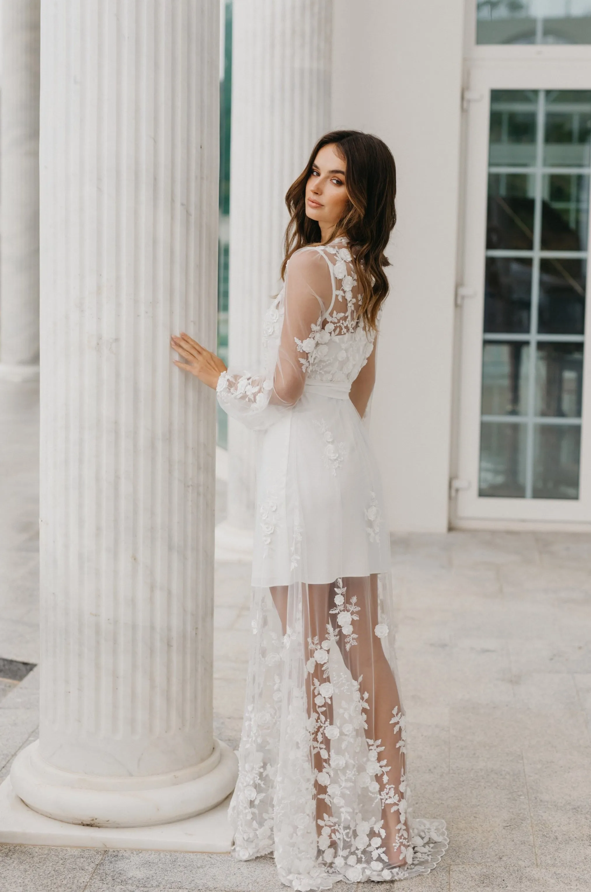 Steffanie Beaded Floral Lace Maxi Bridal Robe - Includes Slip