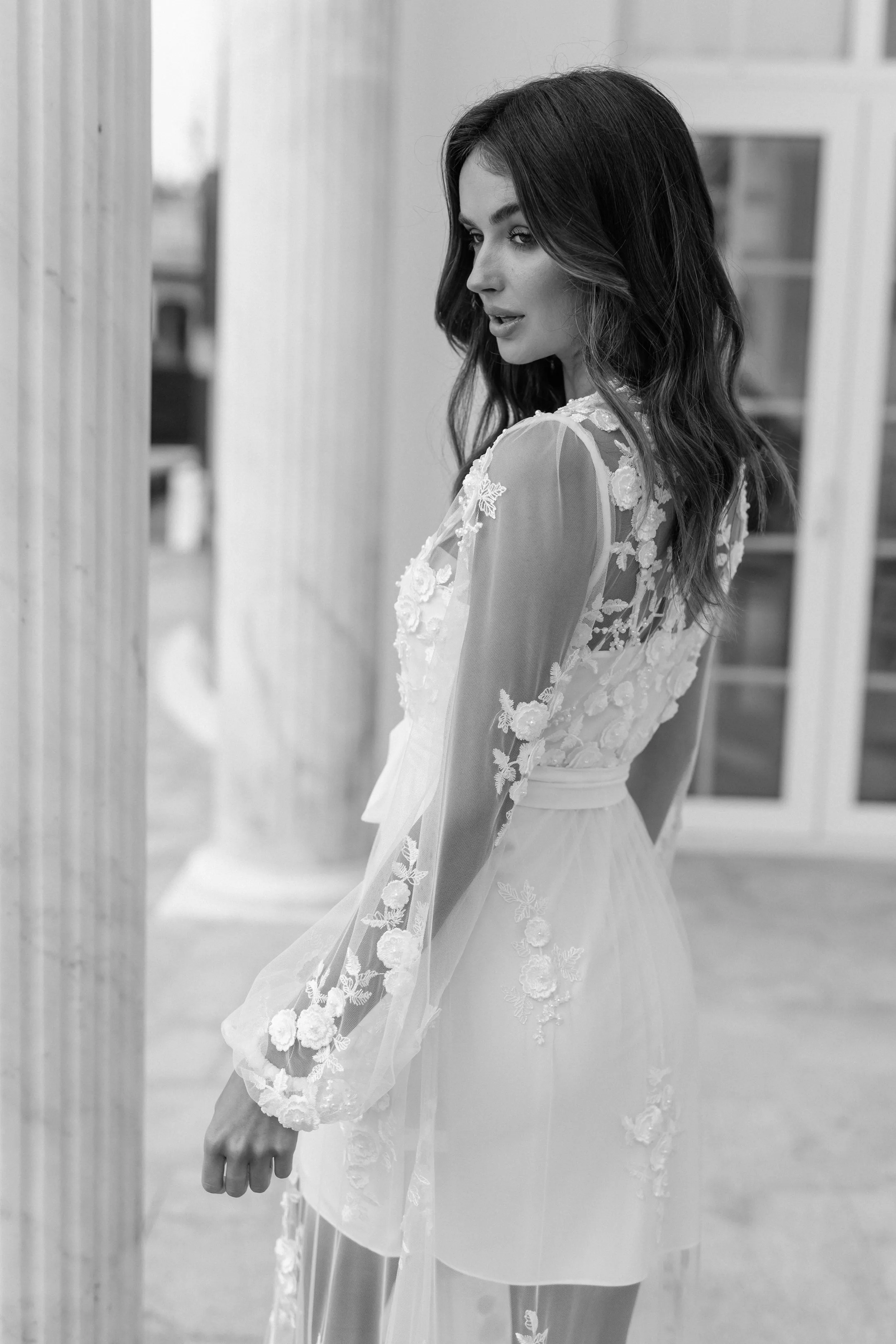 Steffanie Beaded Floral Lace Maxi Bridal Robe - Includes Slip