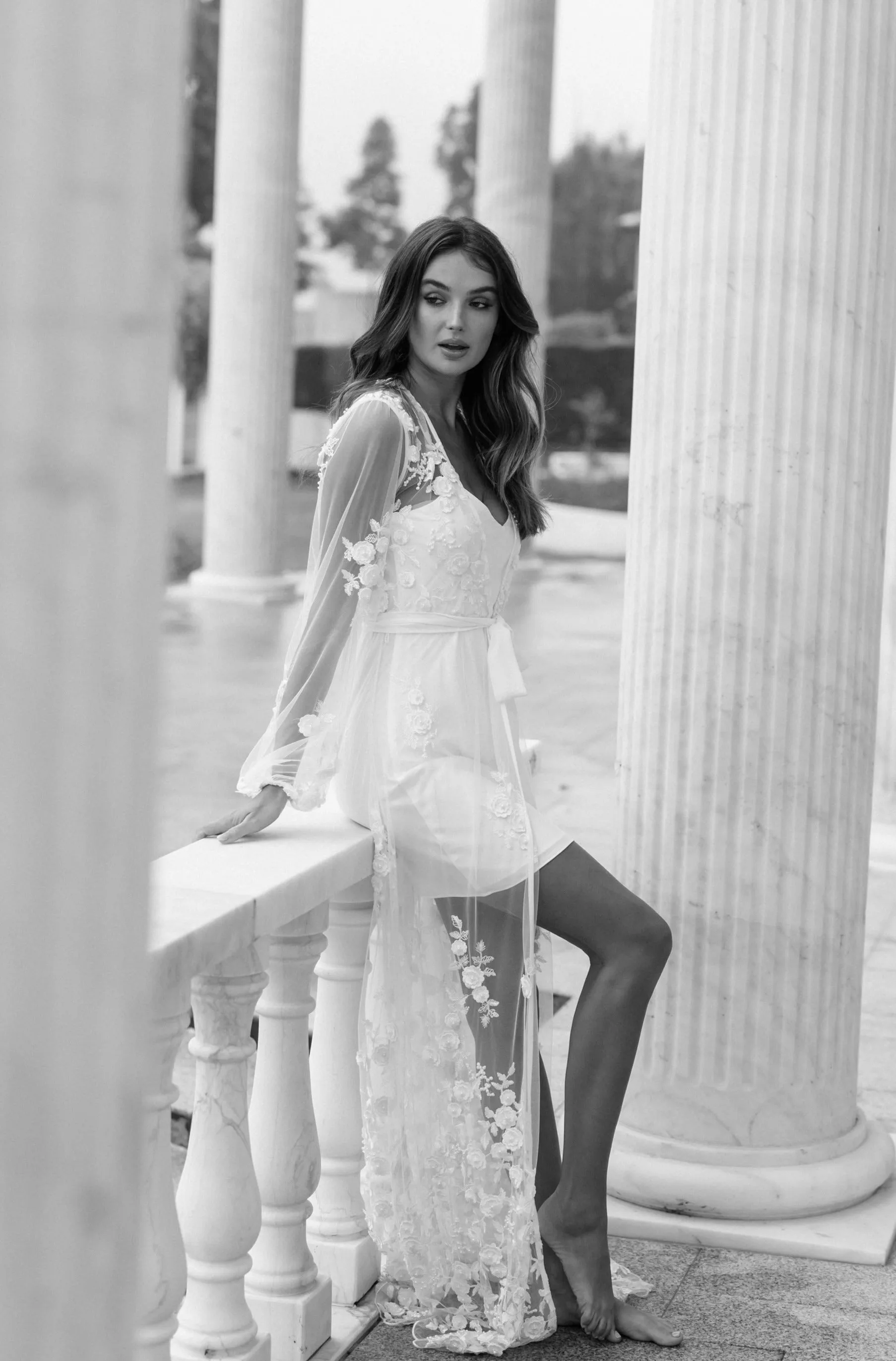 Steffanie Beaded Floral Lace Maxi Bridal Robe - Includes Slip