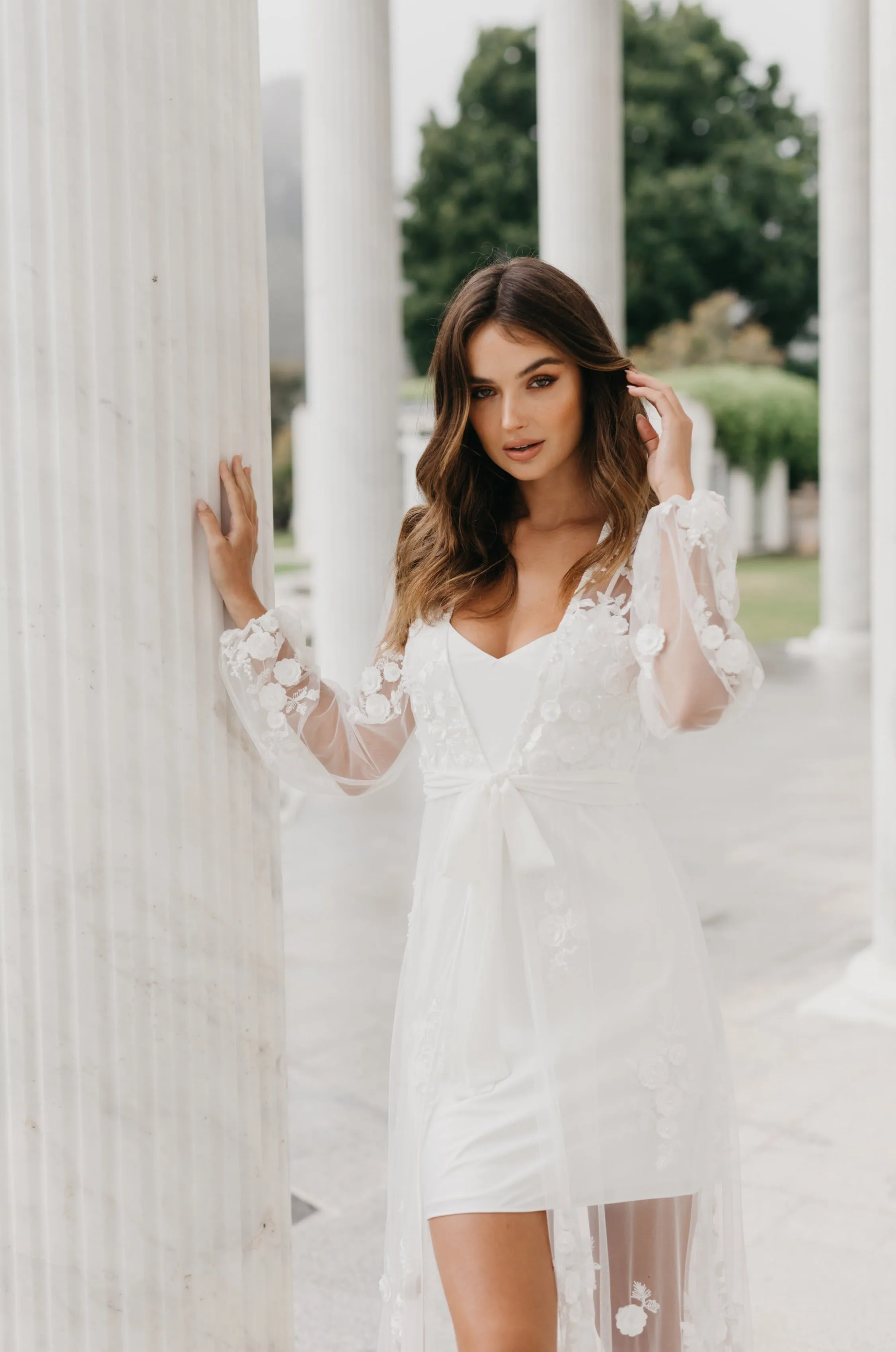 Steffanie Beaded Floral Lace Maxi Bridal Robe - Includes Slip