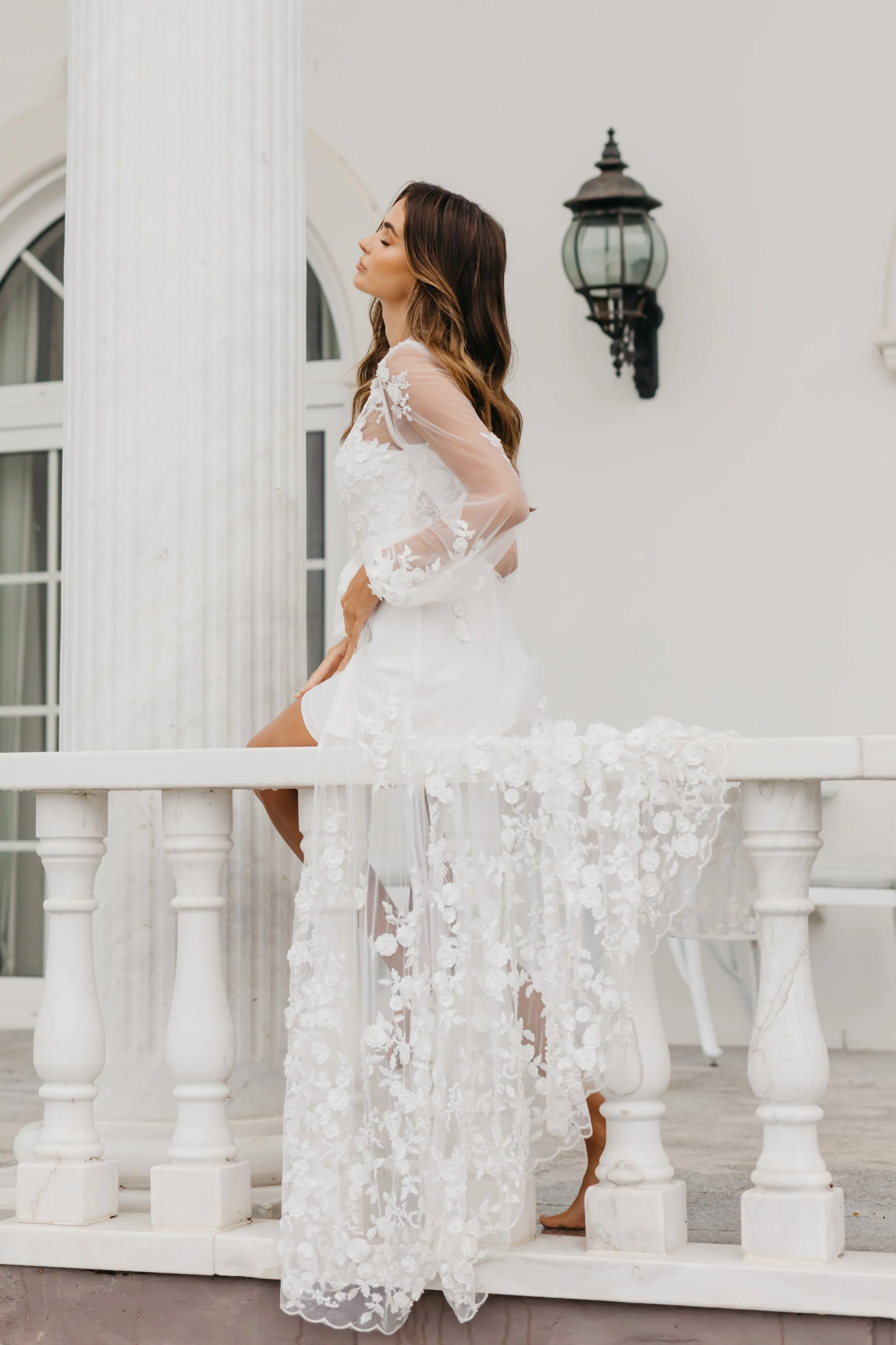 Steffanie Beaded Floral Lace Maxi Bridal Robe - Includes Slip