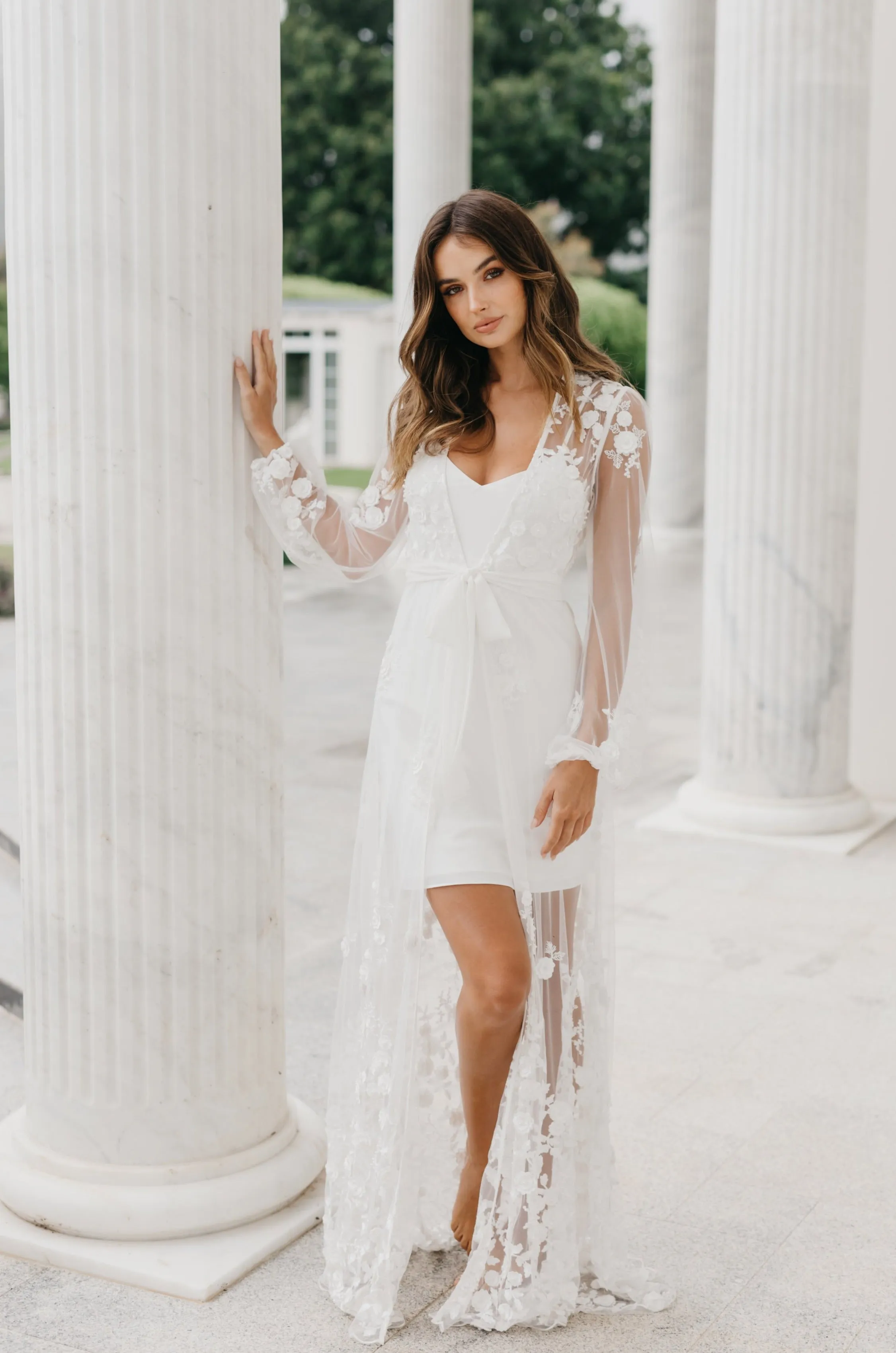 Steffanie Beaded Floral Lace Maxi Bridal Robe - Includes Slip