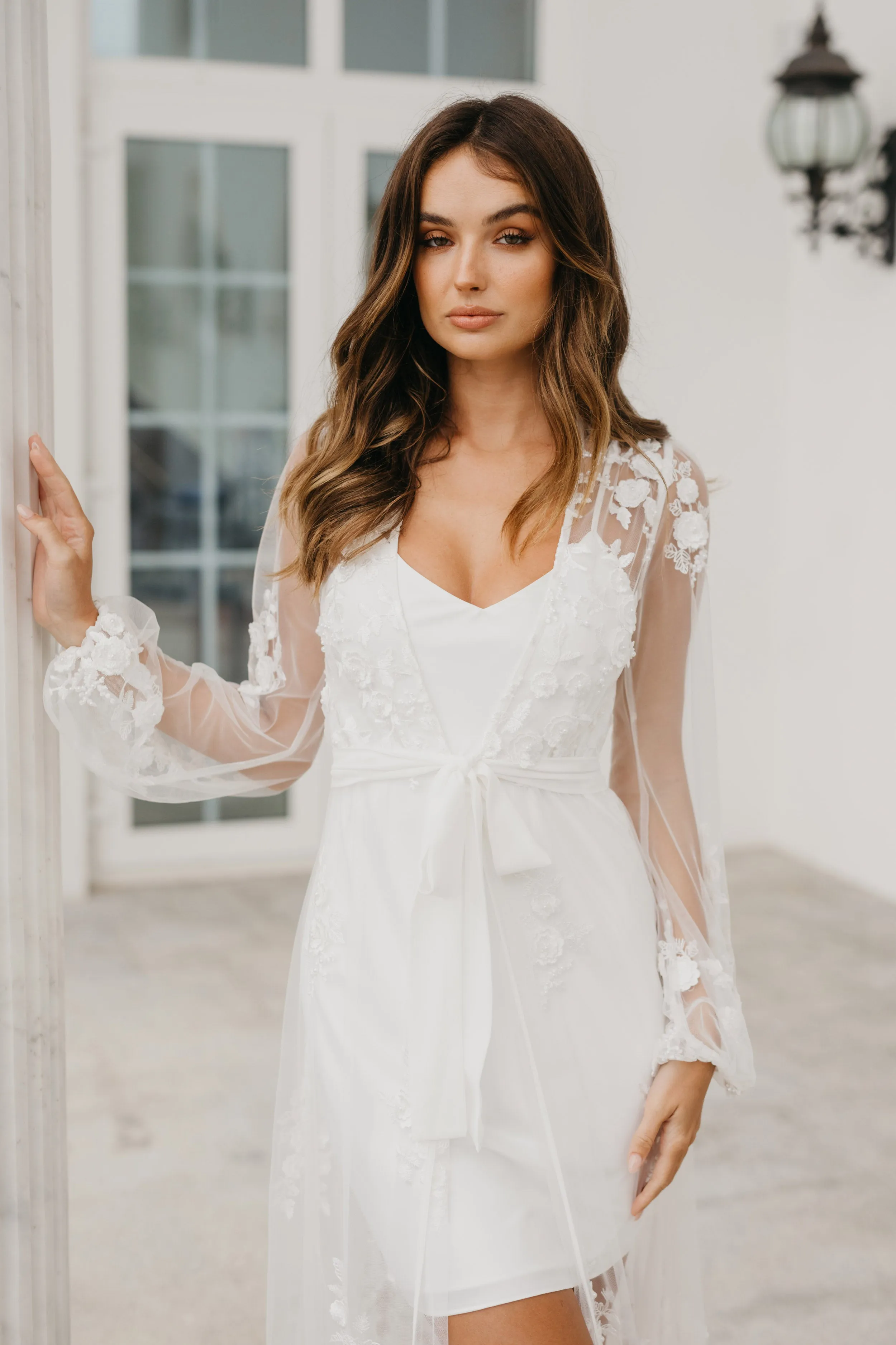 Steffanie Beaded Floral Lace Maxi Bridal Robe - Includes Slip