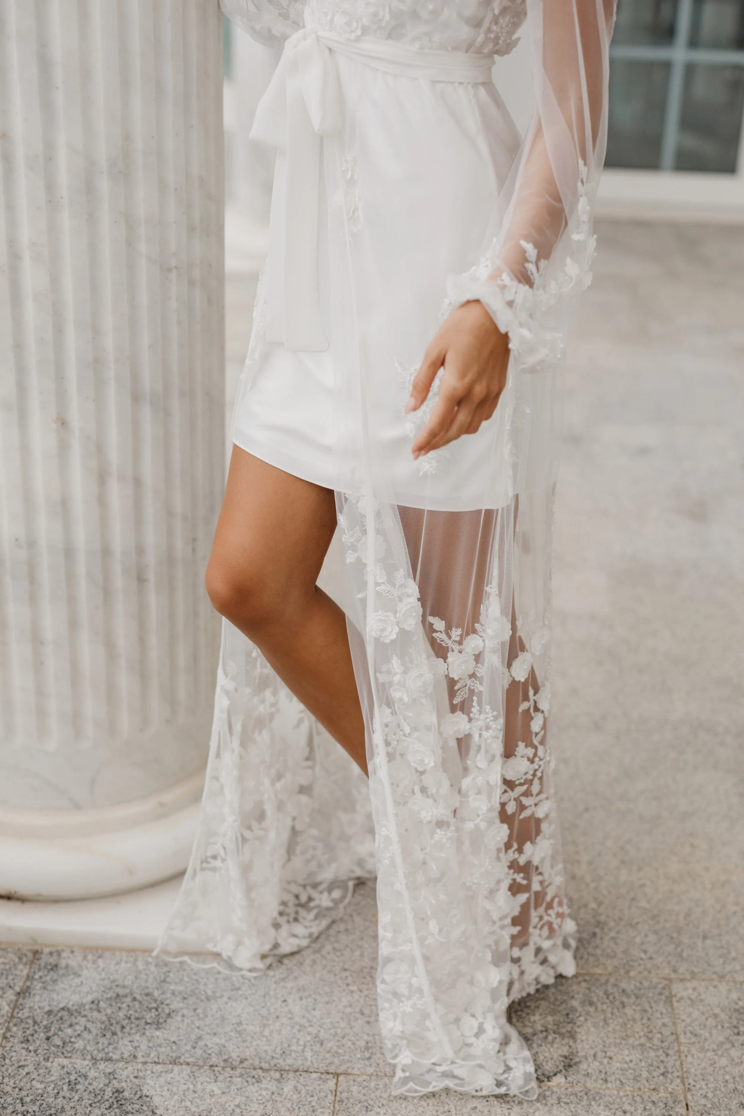 Steffanie Beaded Floral Lace Maxi Bridal Robe - Includes Slip