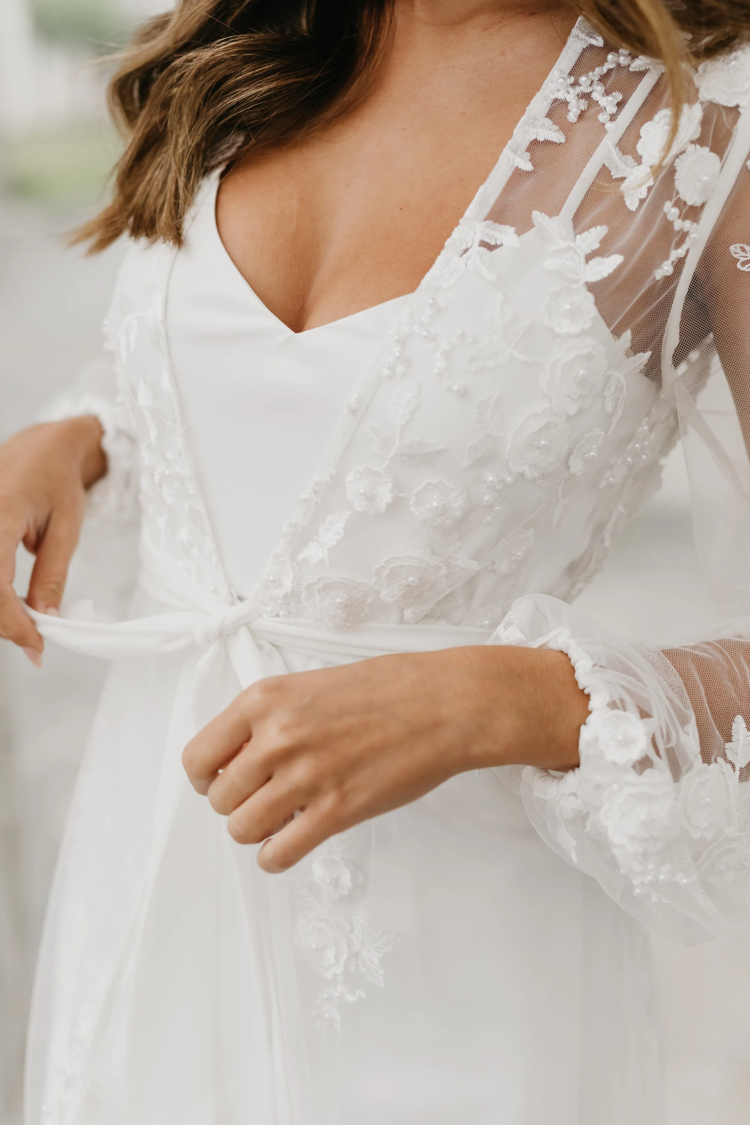 Steffanie Beaded Floral Lace Maxi Bridal Robe - Includes Slip