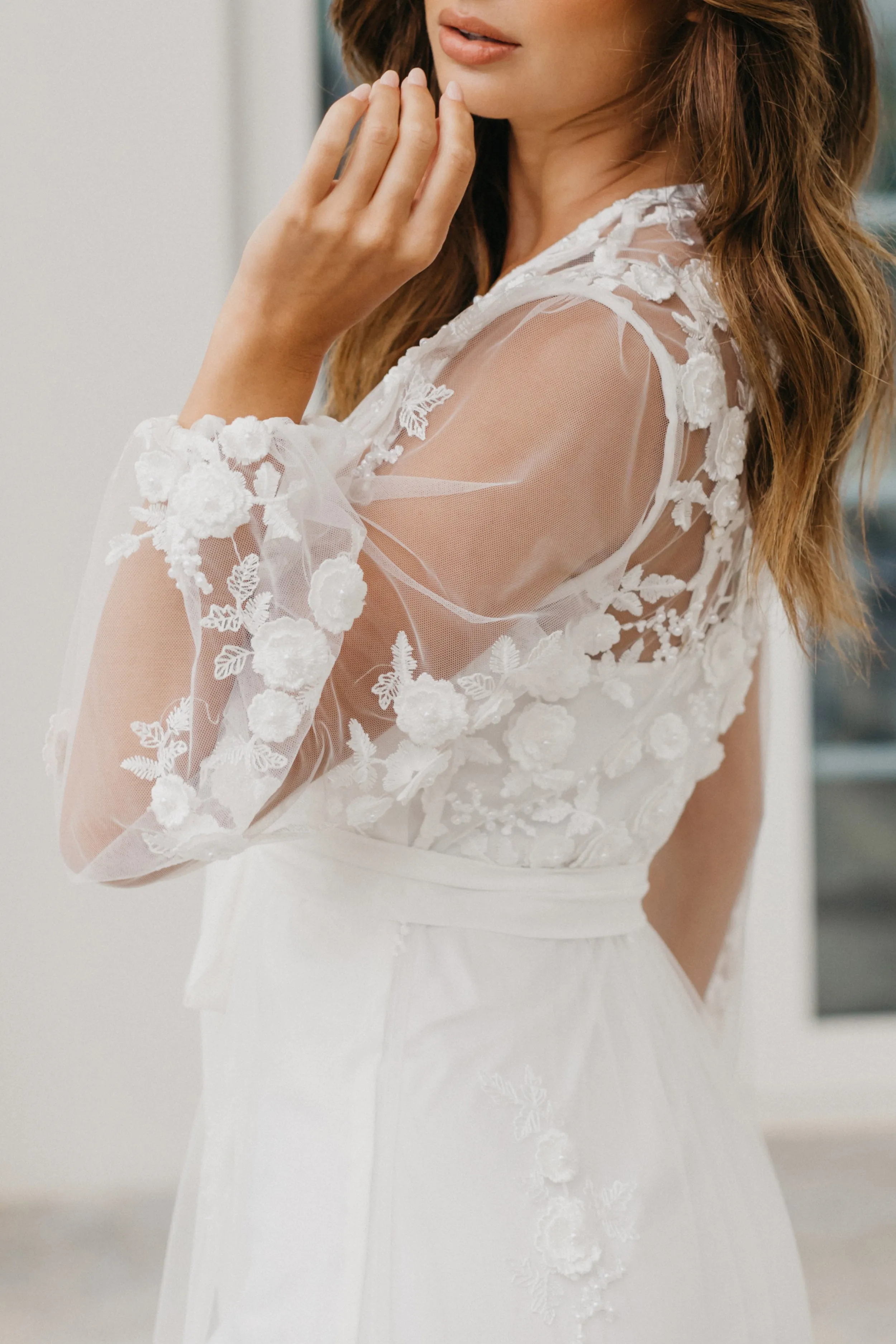 Steffanie Beaded Floral Lace Maxi Bridal Robe - Includes Slip