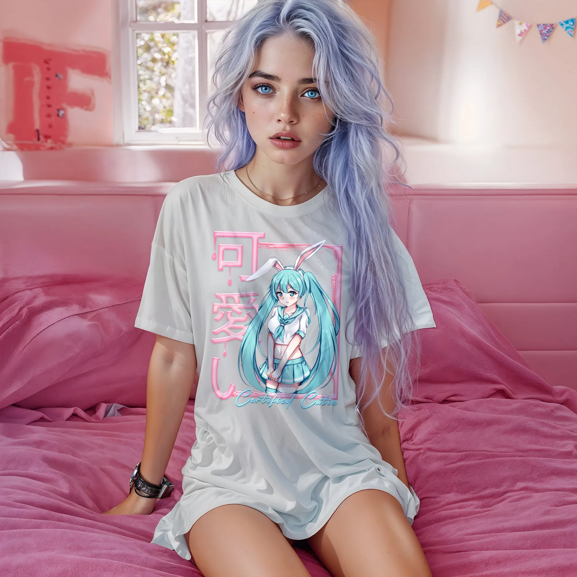 Unleash Your Inner Anime Thirst Trap: Epic Bunnygirl Oversized Cotton T-Shirt
