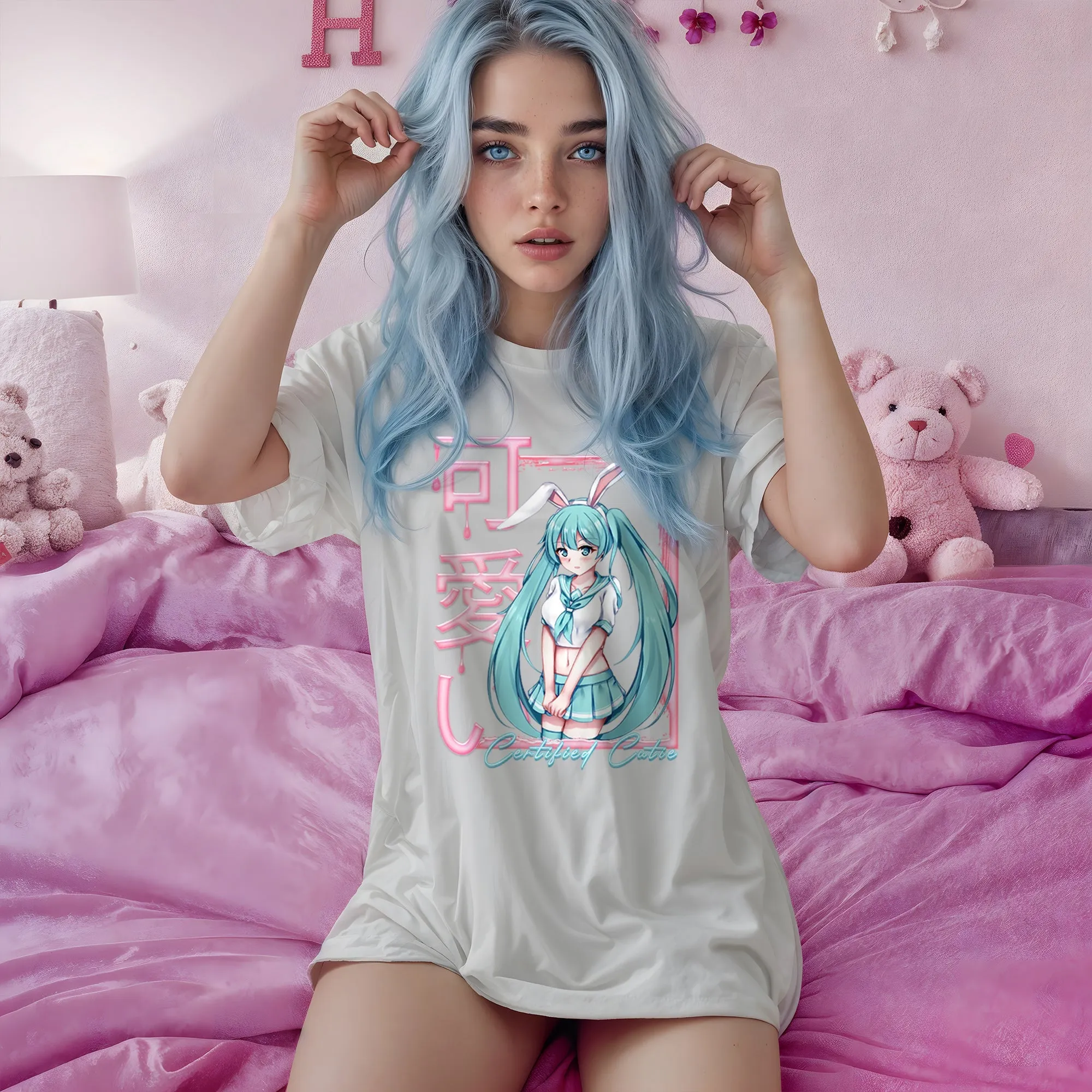 Unleash Your Inner Anime Thirst Trap: Epic Bunnygirl Oversized Cotton T-Shirt