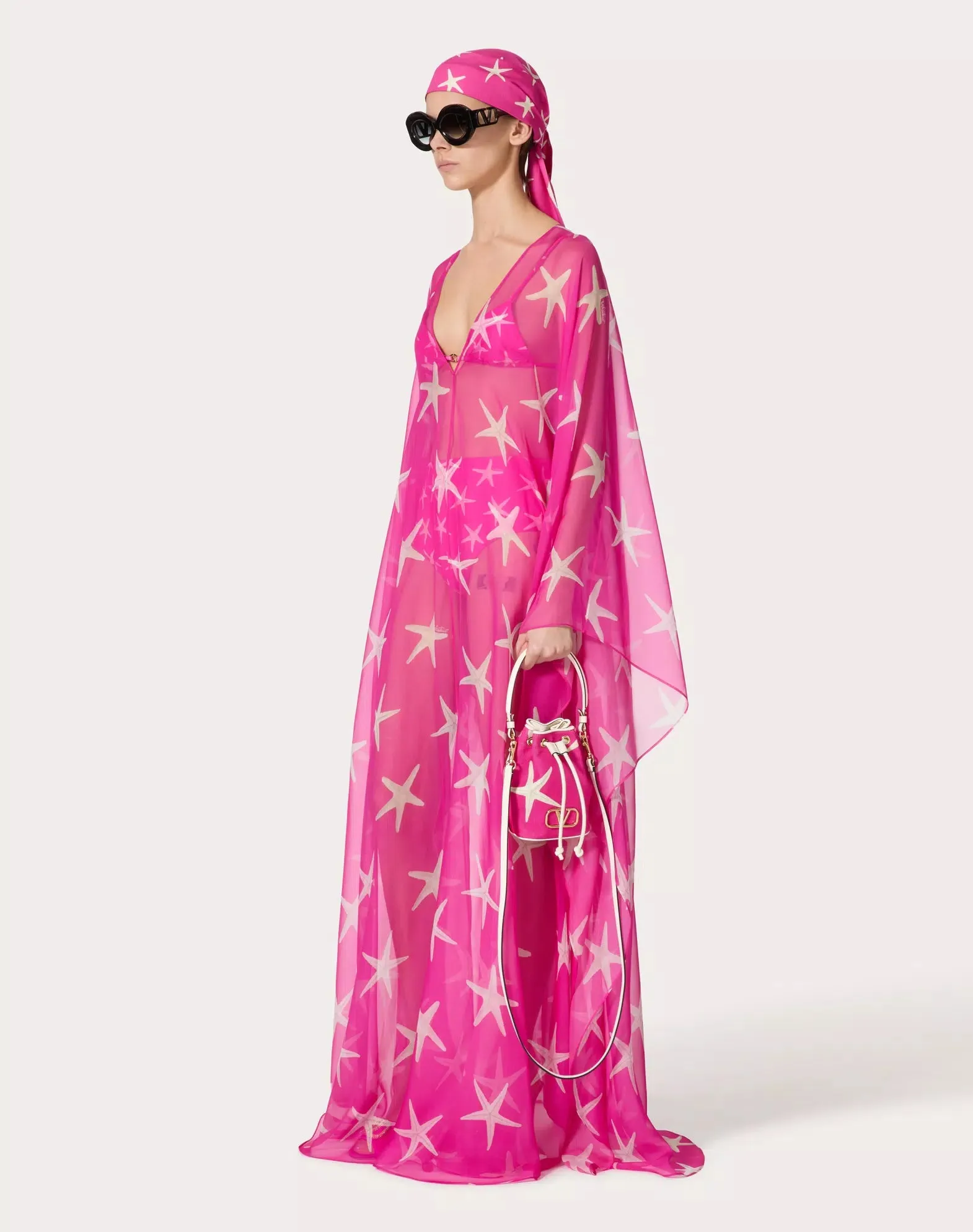 Valentino Garavani Escape Mini Bucket Bag In Canvas With Starfish Print