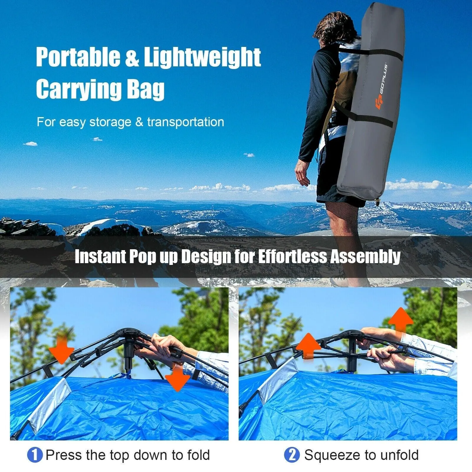 Waterproof Camping Tent GP11624，2-in-1 4 Person Instant Pop-up Tent