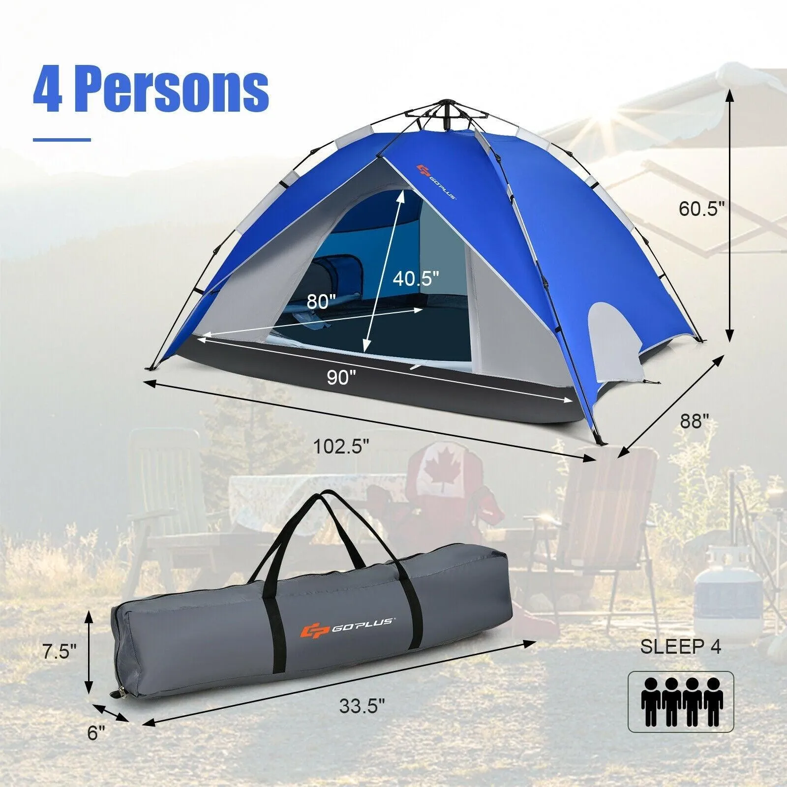 Waterproof Camping Tent GP11624，2-in-1 4 Person Instant Pop-up Tent