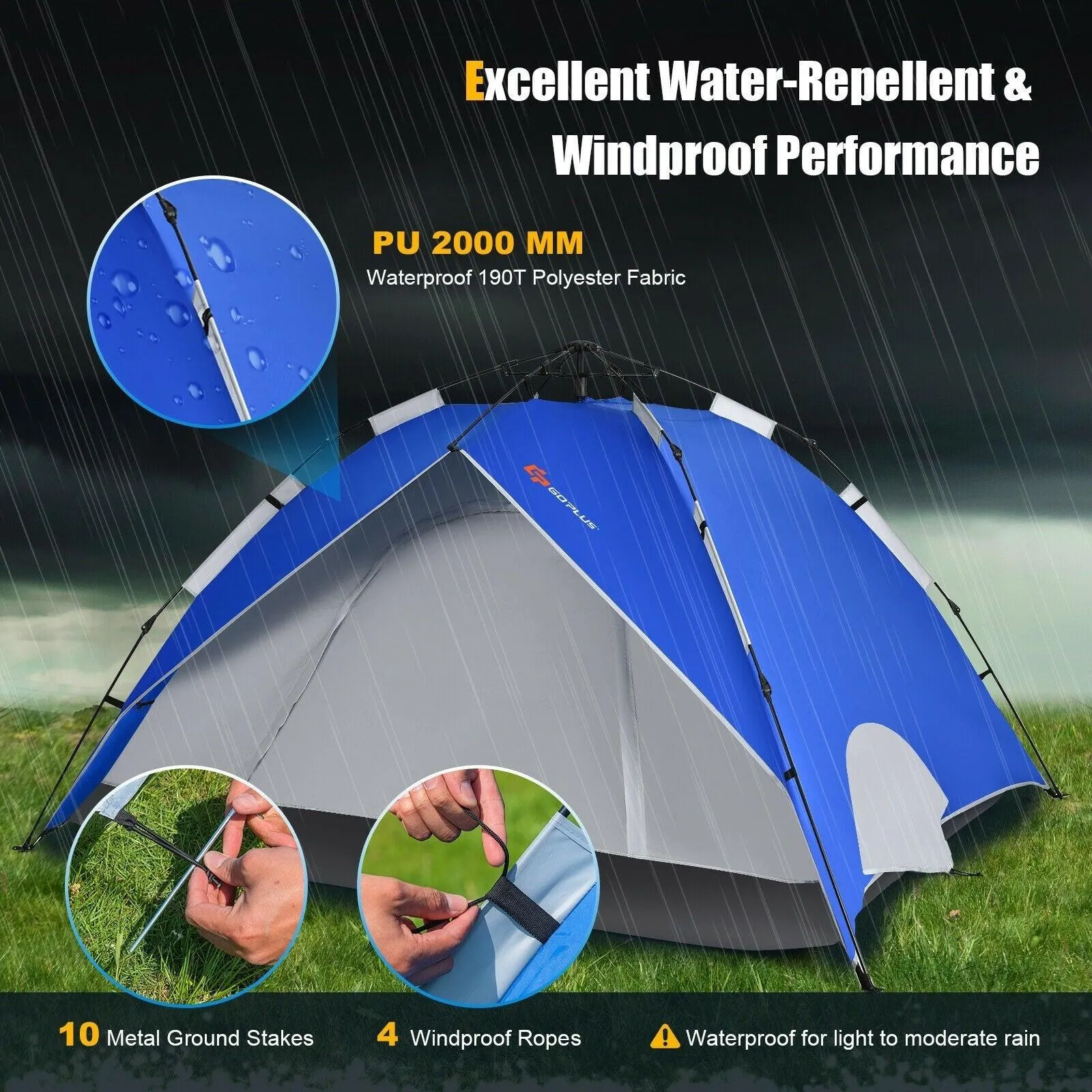 Waterproof Camping Tent GP11624，2-in-1 4 Person Instant Pop-up Tent