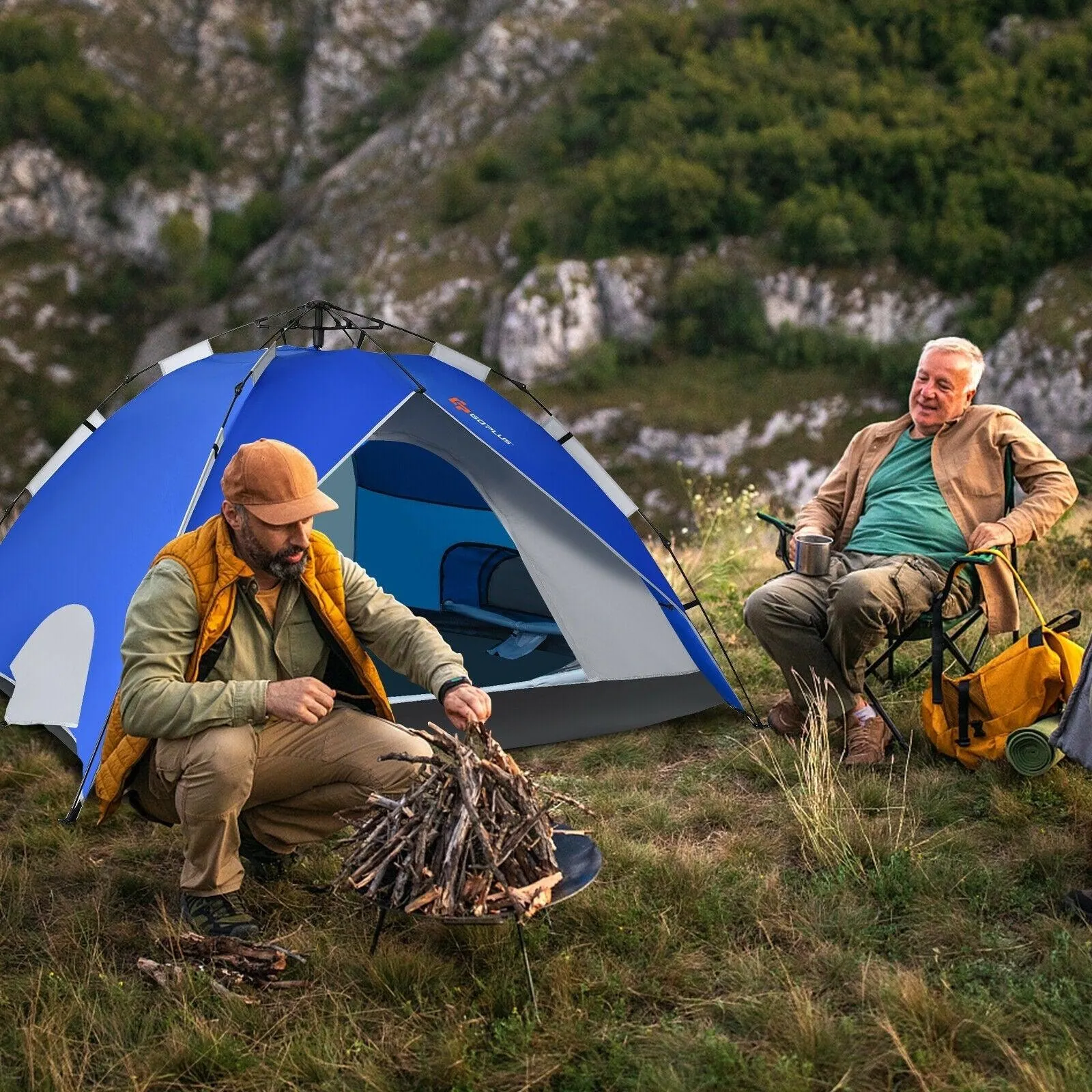 Waterproof Camping Tent GP11624，2-in-1 4 Person Instant Pop-up Tent