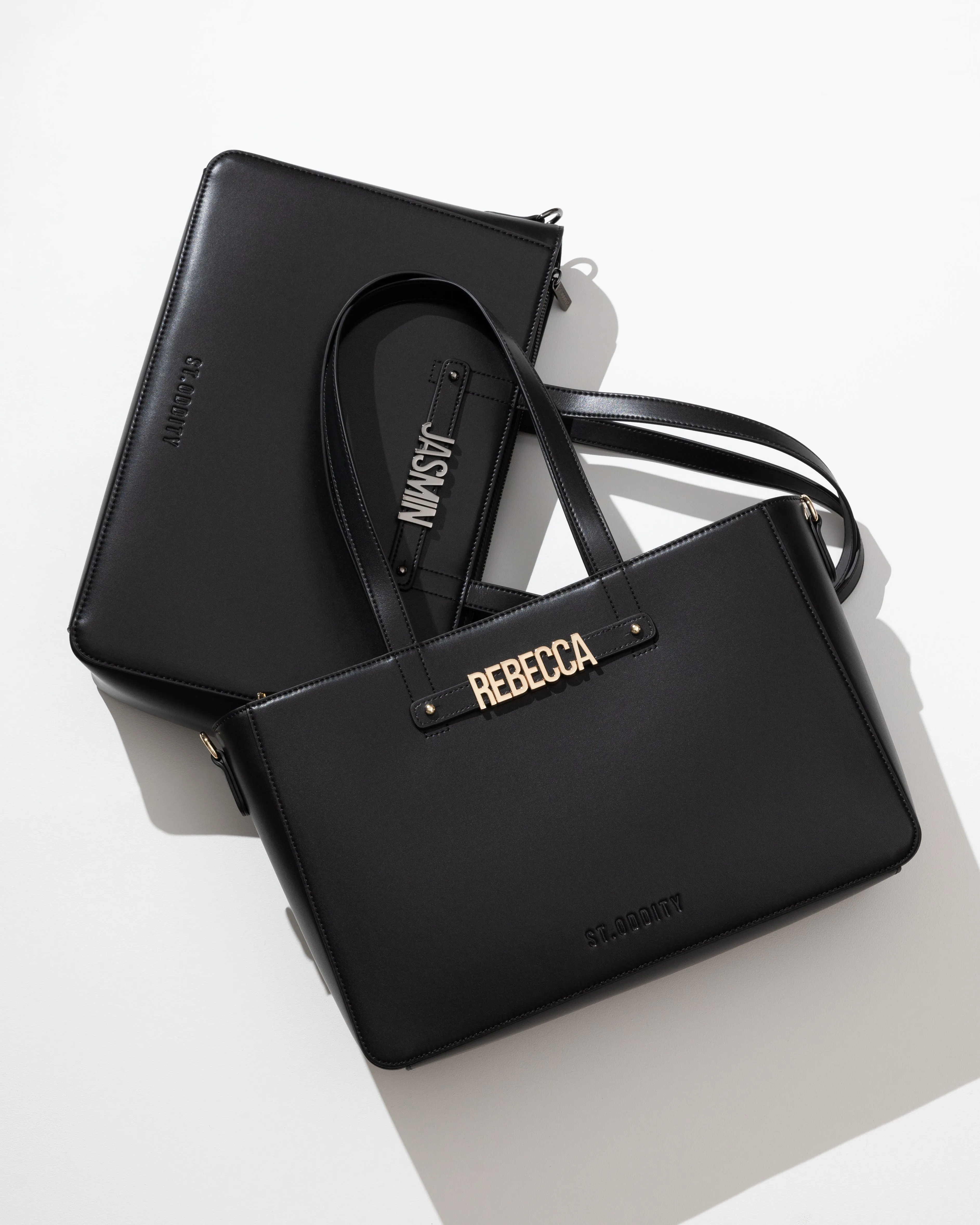 Wide Tote in Black/Gold with Personalised Hardware