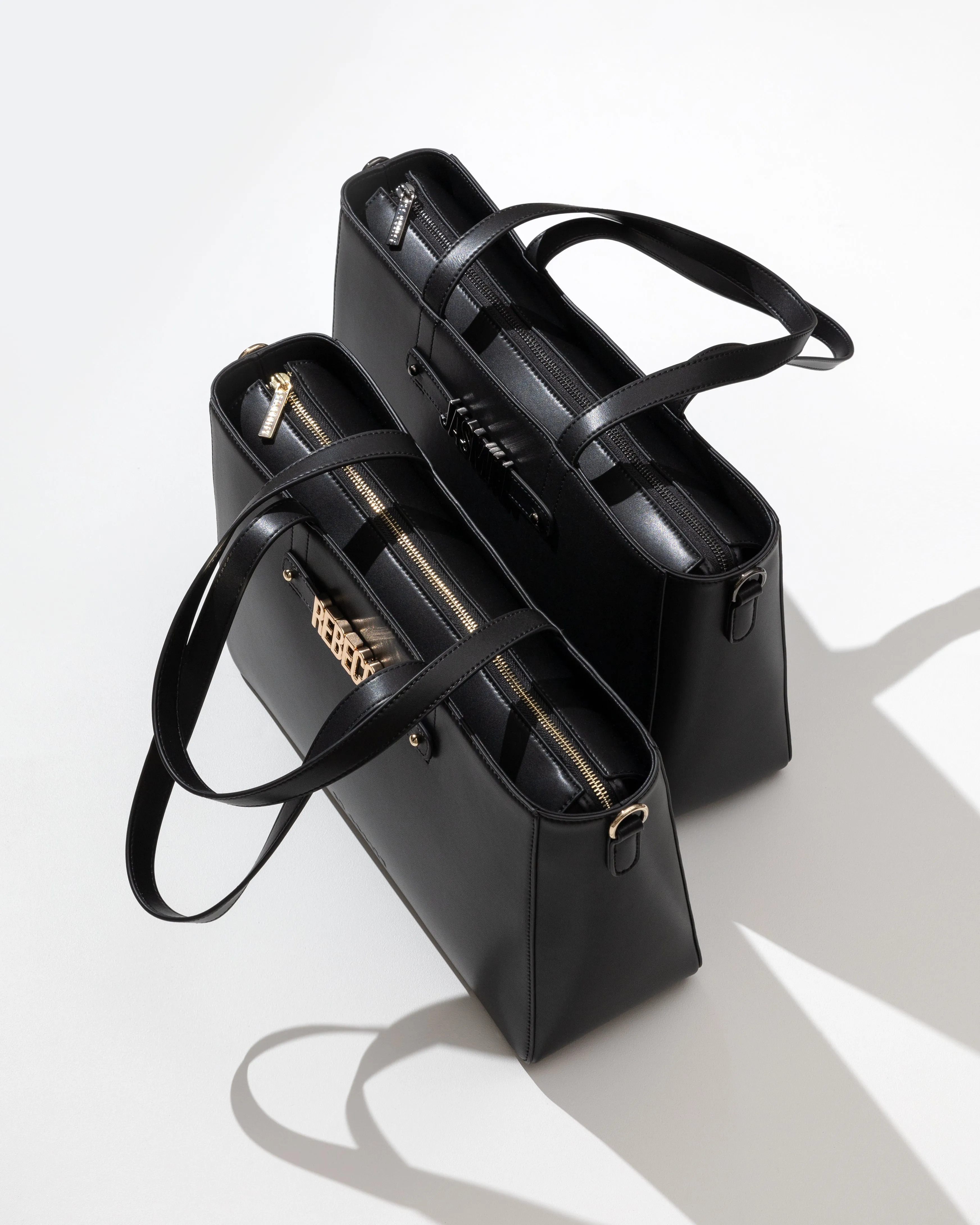 Wide Tote in Black/Gold with Personalised Hardware