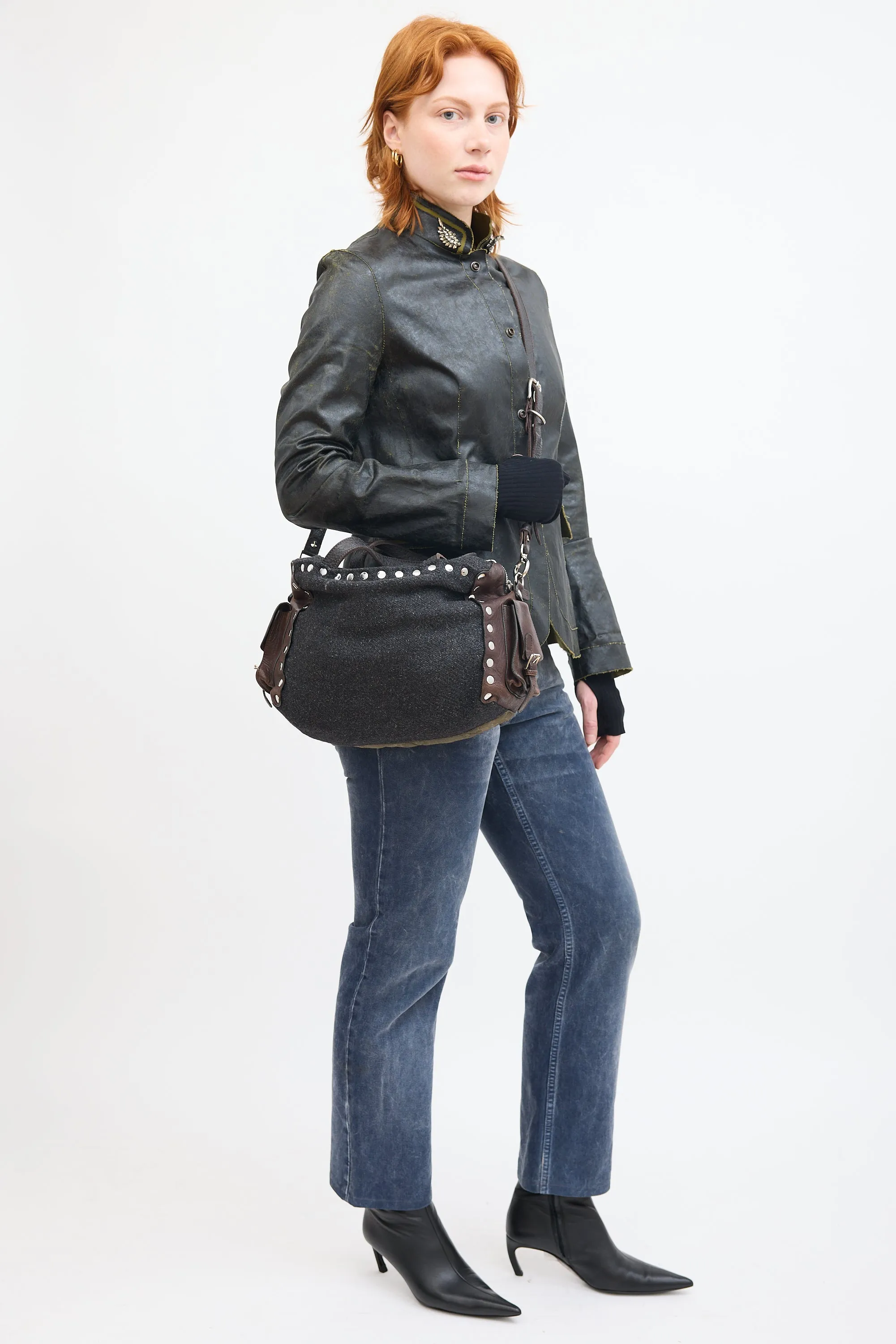 Winter 2010 Grey & Multi Wool & Leather Crossbody Bag