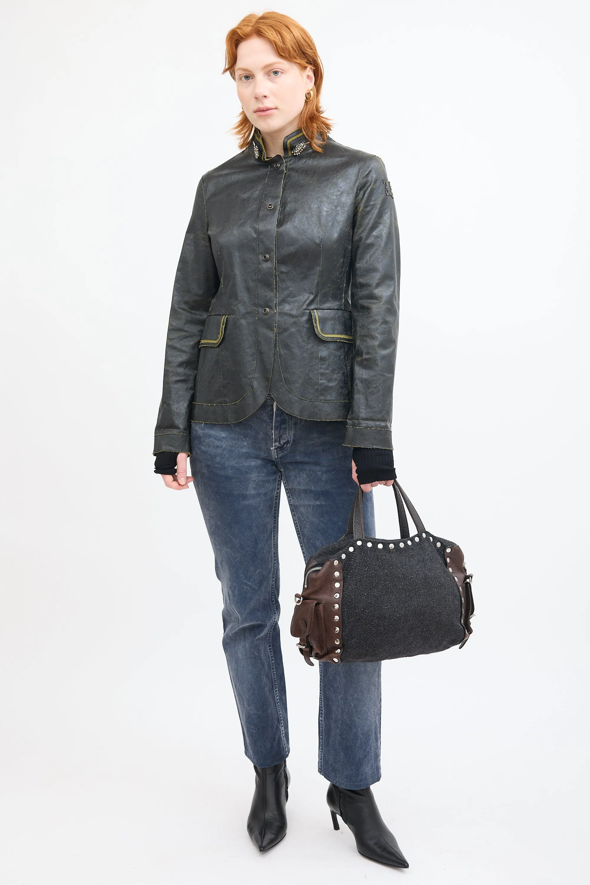 Winter 2010 Grey & Multi Wool & Leather Crossbody Bag