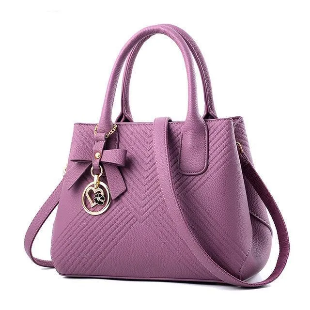 Women Quilted Faux-Leather Handbag with a Heart Shaped Tassel