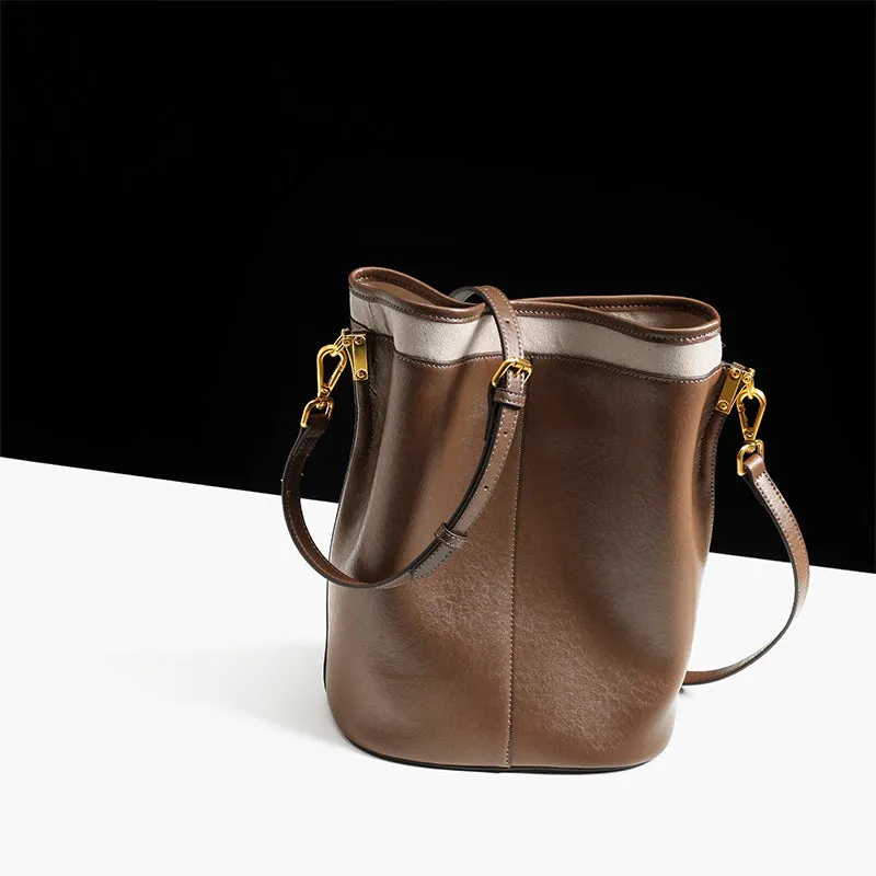 Womens Casual Brown Genuine Leather Shoulder Tote Bags Handbags for Women