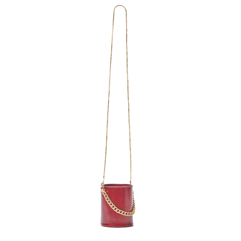 Womens Small Red Leather Crossbody Bucket Bag Handbags Purse for Women