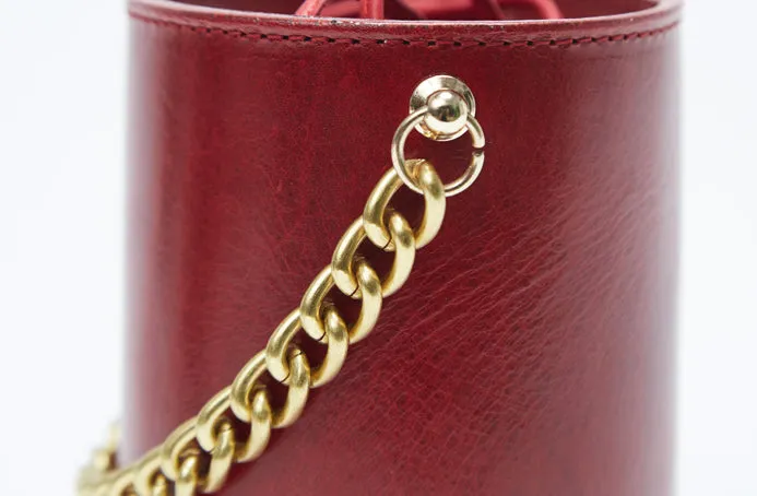 Womens Small Red Leather Crossbody Bucket Bag Handbags Purse for Women