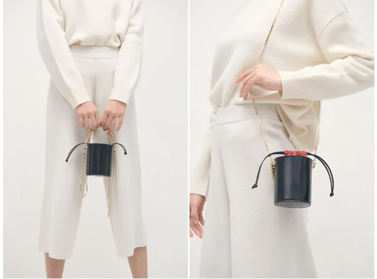 Womens Small Red Leather Crossbody Bucket Bag Handbags Purse for Women