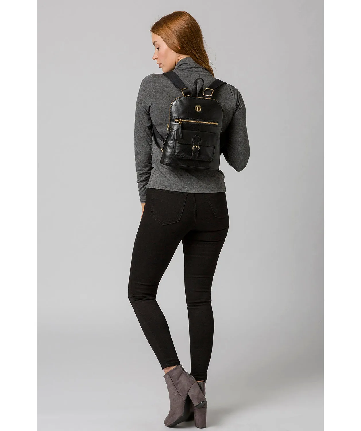 'Zinnia' Jet Black Leather Backpack
