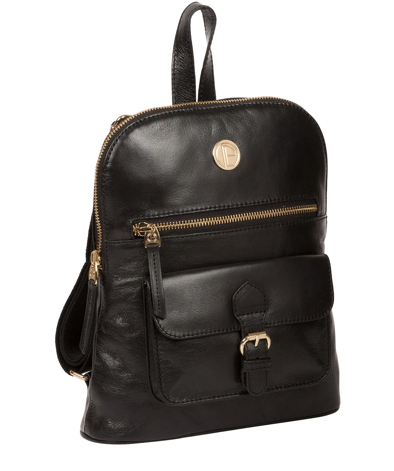 'Zinnia' Jet Black Leather Backpack